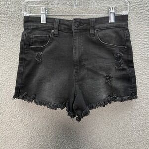 No Boundaries Shorts Womens 9 Black High Rise Cut Off Distressed Denim Preppy